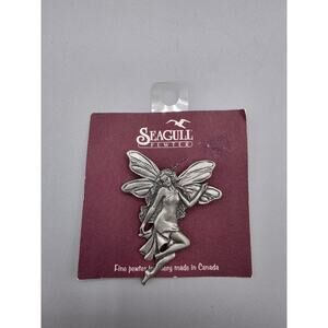 Vintage Seagull Canada Pewter Fairy Brooch Mythical Garden Fairy 80s Girly Cute